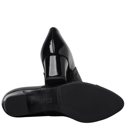Hassia pump zwart lak/prent wijdte H 304945 bij Krisman&Westeneng