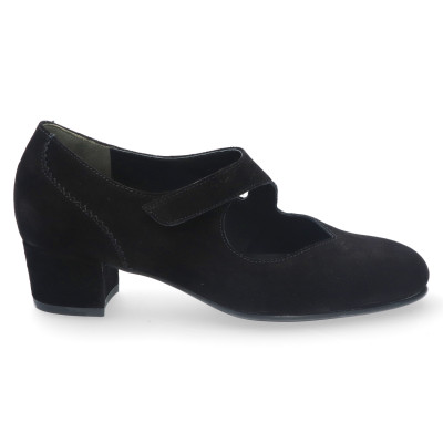 Durea zwart suede bandpump wijdte H 5755 bij Krisman&Westeneng
