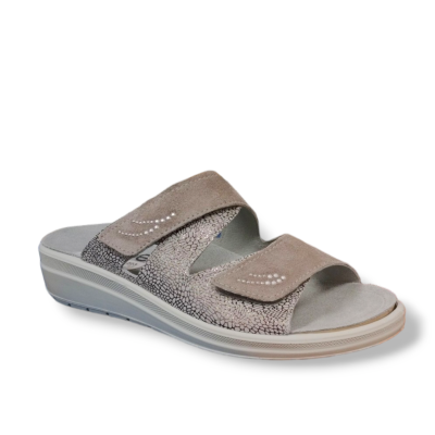 Rohde damesslipper grijs met klittenband | Krisman&Westeneng schoenen